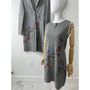 Wool Knit Embroidered Two Piece Set Dress and Overcoat